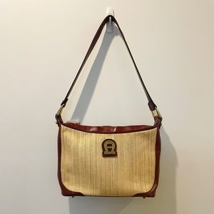 RARE Vintage 70s Etienne Aigner Burgundy Leather and Raffia Shoulder Bag/Handbag